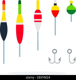 Floats and hooks for fishing flat isolated Stock Vector