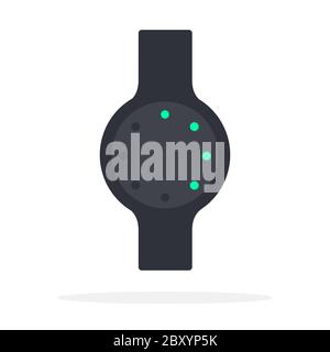 Round smart watch with luminous sensors on the screen Fitness trackers vector icon flat isolated. Stock Vector