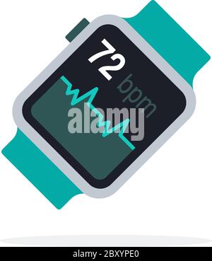 Smart watch with a pulse on the screen flat isolated Stock Vector