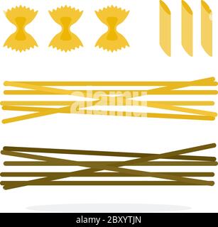 Spaghetti, Farfalle and Penne pasta flat isolated Stock Vector