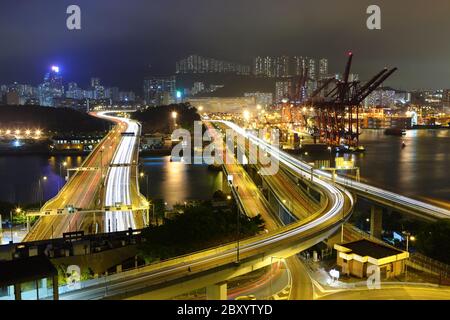 Cargo Terminal and highways in Hong Kong Stock Photo