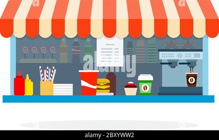 Street cafe of fast food flat isolated Stock Vector