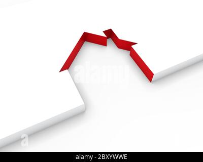 3d house line red Stock Photo