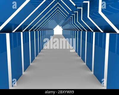 3d house tunnel blue Stock Photo