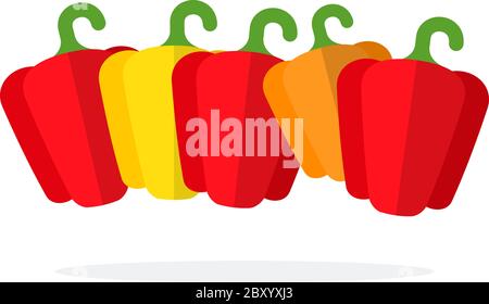 Red orange and yellow bell peppers flat isolated Stock Vector
