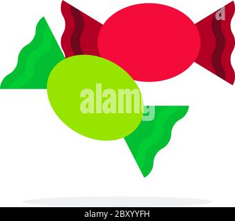 Round candy in green and red wrapper flat isolated Stock Vector