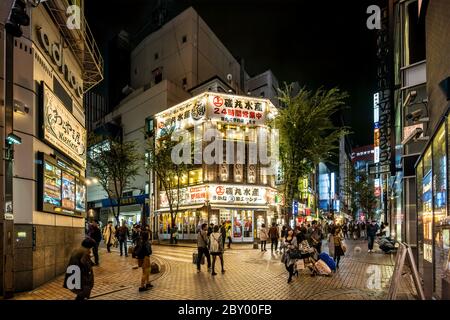 Tokyo Japan October 29th 2016 : Restaurant illuminated at night in the Shinjuku district of Tokyo Stock Photo