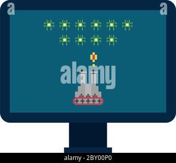 war tank vehicle in desktop 8 bits pixelated icon vector illustration design Stock Vector