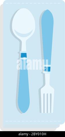 Server fork and spoon on a napkin top view vector flat isolated Stock Vector