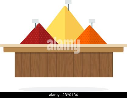 Heap of spices on the counter flat isolated Stock Vector