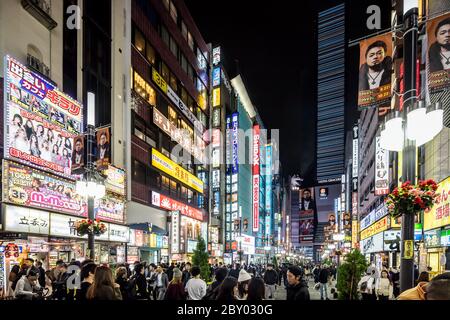 Tokyo Japan October 29th 2016 : Shops, restaurants and aprtments illuminated at night in Tokyo's Shinjuku district Stock Photo