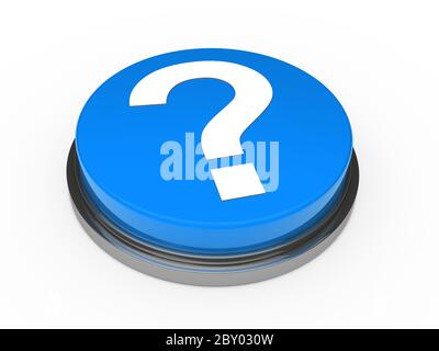 blue and white button with a question mark symbol on a white background ...
