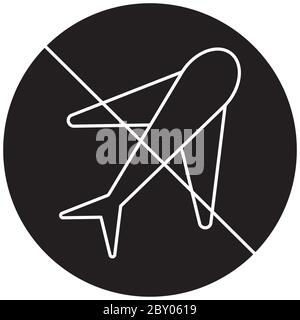 forbidden sign with airplane icon over white background, line style ...