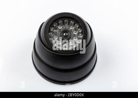 Modern of Security CCTV camera. Black dome camera isolated on white background. Stock Photo