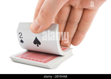 Hand and playing cards Stock Photo