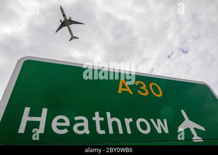 London, UK. 8th June, 2020. Photo taken on June 8, 2020 shows a plane taking off from Heathrow Airport in London, Britain. People arriving in Britain by any means, including air and sea, have to go into self-isolation from June 8 at a designated address for 14 days as a condition of being allowed through frontier posts, Home Secretary Priti Patel told MPs on June 3. Credit: Tim Ireland/Xinhua/Alamy Live News Stock Photo