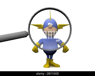 superhero and the magnifying glass Stock Photo