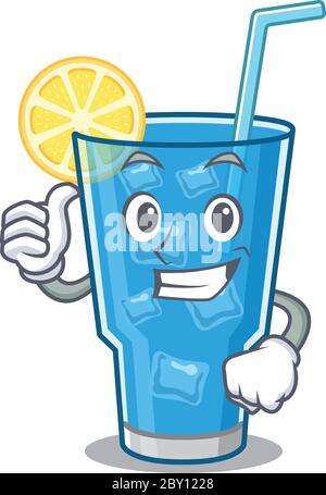 Blue lagoon cocktail cartoon character design showing OK finger Stock Vector