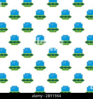 ufos flying 8 bits pixelated pattern vector illustration design Stock Vector