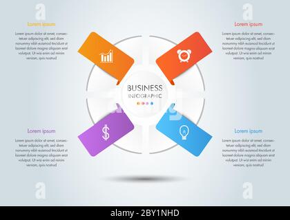 Colorful business infographic with icon for presentation, workflow, process. Stock Vector