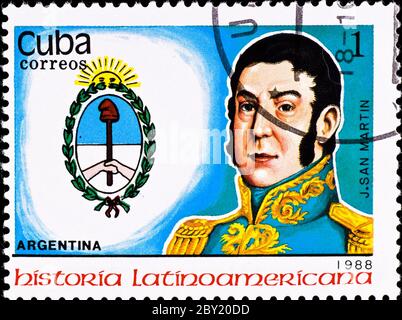 postage stamp shows Argentina chief J. San Martin Stock Photo
