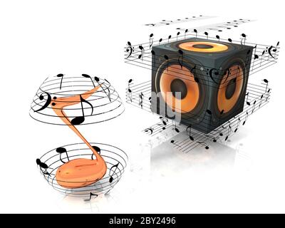 speaker and musical notes Stock Photo