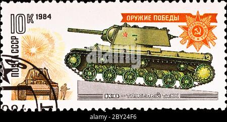 postage stamp show russian heavy panzer KV Stock Photo