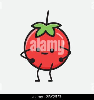 An Illustration of Cute Red Tomato Mascot Vector Character in Flat Design Style Stock Vector