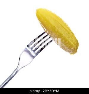 Dill Pickle on Fork Stock Photo