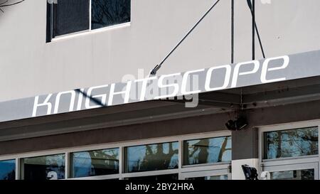 April 3, 2020 Mountain View / CA / USA - Knightscope logo at their headquarters in Silicon Valley; Knightscope, Inc. is an American security camera co Stock Photo