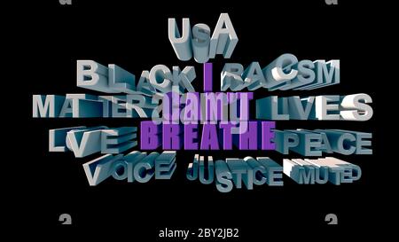 Lettering in big Violet letters I CAN'T BREATHE on a white letters background 3d rendering Stock Photo