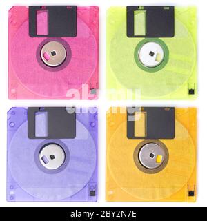 Color floppy disks isolated on white Stock Photo