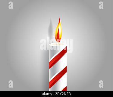 burning candle and shadow on gray background Stock Photo