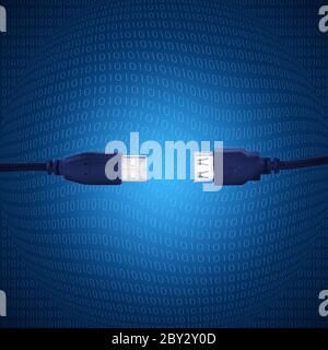 blue usb cable with digitals on background Stock Photo