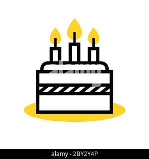 Birthday cake icon with burning candles isolated on white background. Stock Vector