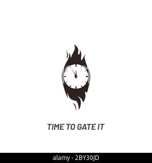 Clock in fire. Time logo - vector. Burning wall watch with flames isolated on white background in flat vector illustration. Stock Vector