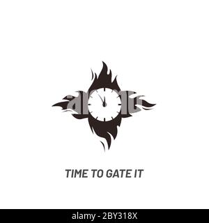 Clock in fire. Time logo - vector. Burning wall watch with flames isolated on white background in flat vector illustration. Stock Vector
