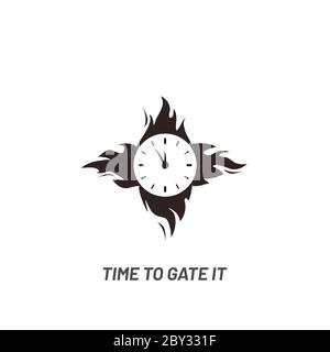 Clock in fire. Time logo - vector. Burning wall watch with flames isolated on white background in flat vector illustration. Stock Vector