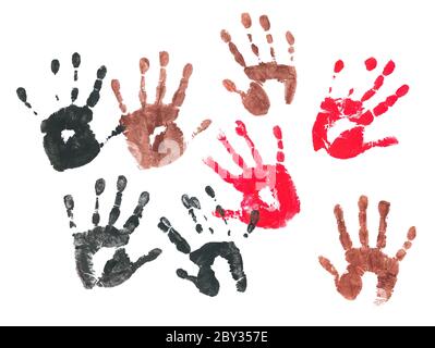 Spooky hands print over white Stock Photo