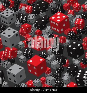 Red Black Gray Dice Seamless Pattern, 3D Illustration Stock Vector