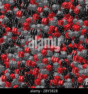 Red Black Gray Dice Seamless Pattern, 3D Illustration Stock Vector