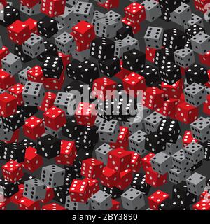 Red Black Gray Dice Seamless Pattern, 3D Illustration Stock Vector