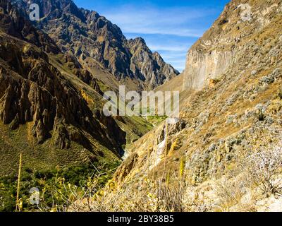 View of the deepest parts of Colca Canyon near Cabanaconde in Peru Stock Photo