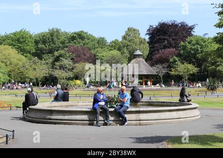 Dublin. 9th June, 2020. People enjoy their leisure time at a park in Dublin, Ireland, June 8, 2020. More businesses and public amenities in Ireland reopened on Monday as the country entered the first day of what the government called Phase 2 in reopening society and business. Credit: Xinhua/Alamy Live News Stock Photo