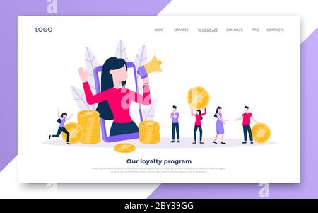 Loyalty program landing page flat style design vector illustration concept. Stock Vector
