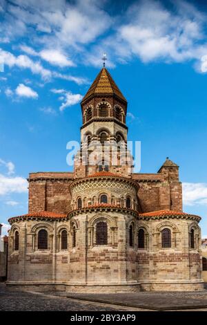 Basilica Saint Julien. Romanesque church in Haute Loire, Auvergne-Rhone-Alpes, France. Stock Photo
