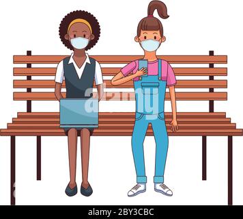 interracial girls using face masks characters Stock Vector Image & Art ...