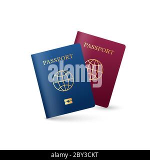 Realistic international passport with globe sign. Stock Vector