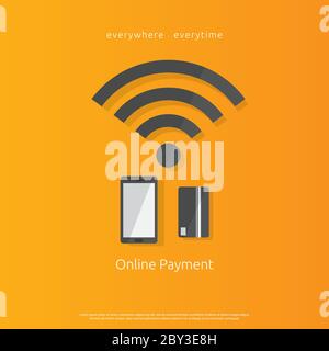 internet mobile payment banking icon using smartphone and bank card. Flat style Vector illustration. Technology for contactless payment Stock Vector