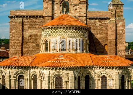 Chevet of Basilica Saint Julien. Romanesque church in Haute Loire, Auvergne-Rhone-Alpes, France. Stock Photo